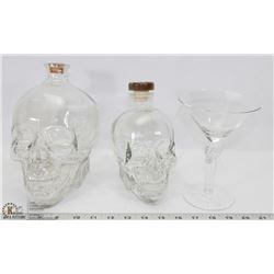 TWO CRYSTAL HEAD VODKA EMPTY SKULL HEADS AND