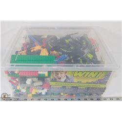 TUB OF MOSTLY LEGO, LOTS OF SPACE AND PEOPLE.