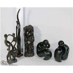 5 DARK WOOD/EBONY CARVINGS