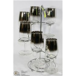 SET OF VINTAGE SILVER ACCENTED WINE GLASSES
