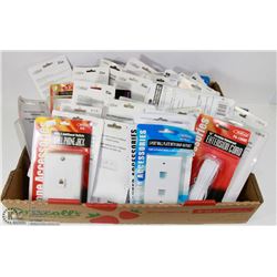 FLAT OF WALL JACKS, ASSORTED CORDS, AND MORE