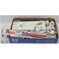 BOX OF VARIOUS TYPES OF LIGHT BULBS