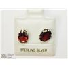Image 1 : 9) SILVER GENUINE GARNET EARRINGS
