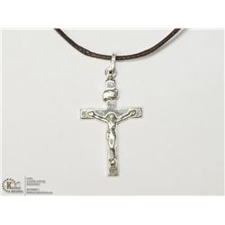 12) SILVER CROSS PENDANT WITH FASHION CORD