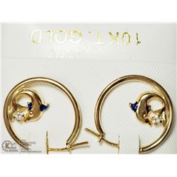35) 10KT GOLD CUBIC ZIRCONIA DOLPHIN EARRINGS