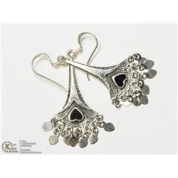 36) SILVER BLACK ONYX DANGLING EARRINGS