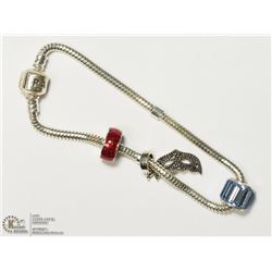 48) SILVER PANDORA BRACELET WITH FASHION PENDANTS