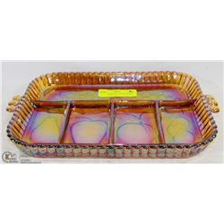 LARGE CARNIVAL GLASS CHEESE AND FRUIT PLATE