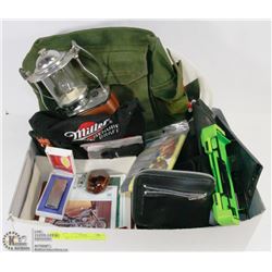 FLAT OF MENS ITEMS  AND ARMY BAG