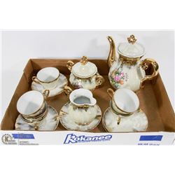 CHINA TEA SET WITH CUPS, PLATES, TEA POT, CREAM &