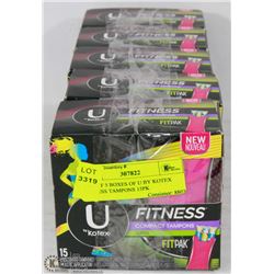 LOT OF 5 BOXES OF U BY KOTEX FITNESS TAMPONS 15PK