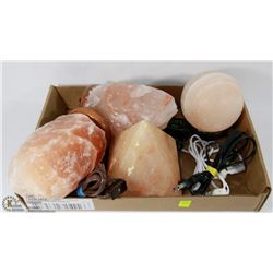 4 MEDIUM SALT LAMPS - ALL WORKING, ONE HAS DIMMER