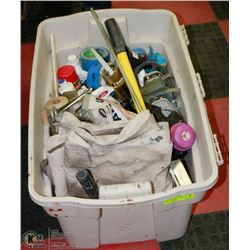 LARGE BIN OF PAINTING/DRYWALL SUPPLIES &