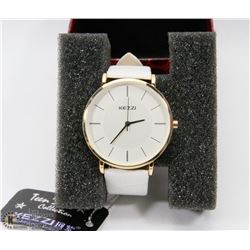 NEW KEZZIE LADIES WATCH GENUINE LEATHER WHITE