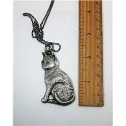 14)  PEWTER CAT PENDANT ON CHAIN