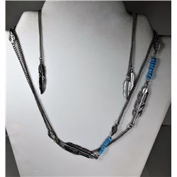 6)  SILVER TONE LONG CHAIN WITH LEAF &