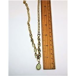 13) GOLD TONE & PALE GREEN CRYSTAL