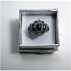 2)  SILVER TONE & BLACK ONYX FILAGREE