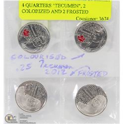 4 QUARTERS "TECUMEN", 2 COLORIZED AND 2 FROSTED