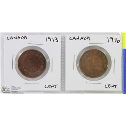 CANADA ONE CENT COINS  1913  1916.