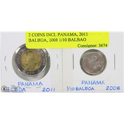 2 COINS INCL PANAMA, 2011 BALBOA, 2008 1/10 BALBAO