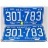 Image 1 : 1969 BRITISH COLUMBIA LICENSE PLATE SET