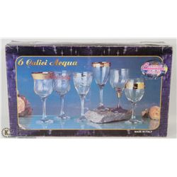 SET OF 6 CRISTAL MODE GOLD TRIMMED CRYSTAL MADE IN