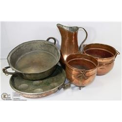 5PC OF VINTAGE COPPERWARE & ASSORTED.