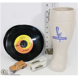 STEAMWHISTLE BEER MUG 45RPM RECORDS & ASSORTED