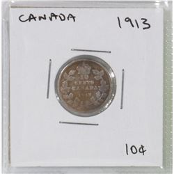 CANADA SILVER TEN CENT COIN 1913.