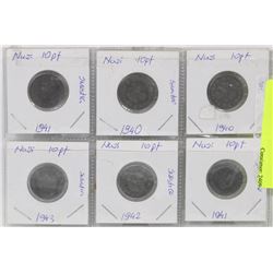 LOT O F6 WW II NAZI COINS.