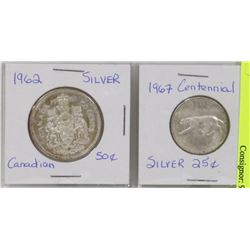 1962 CANADIAN 50 CENT SILVER COIN &