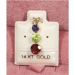 4) 14KT GOLD IOLITE, PERIDOT & GARNET PENDANT