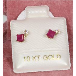 11) 10KT GOLD MOONSTONE & RUBY EARRINGS