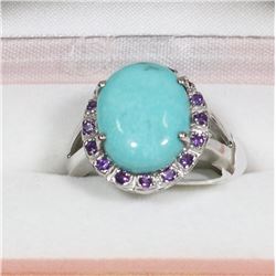 16) ST. SILVER TURQUOISE & AMETHYST RING SIZE 9.5