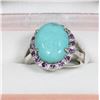 Image 1 : 16) ST. SILVER TURQUOISE & AMETHYST RING SIZE 9.5