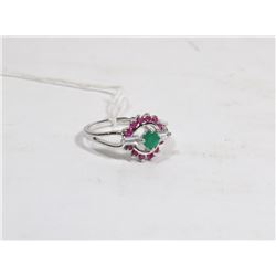 .925 STERLING SILVER RUBY AND EMERALD RING SIZE 7.
