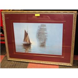 FRAMED MATTED 2 SAILBOATS PRINT 43"X33"