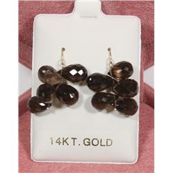 33) 14KT GOLD SMOKEY QUARTZ EARRINGS