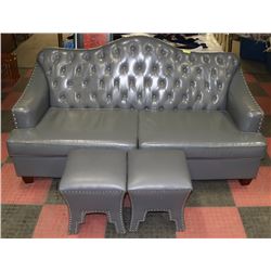 SHOWHOME GREY LEATHERETTE 77" NAILHEAD SOFA WITH 2