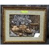 Image 1 : FRAMED 3D METALLIC PAINTED FLORAL & FRUIT CENTER