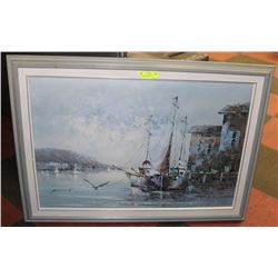 LARGE FRAMED SAILBOAT PAINTING 42"X30"