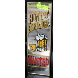 VINTAGE MIRRORED HONEST BARTENDER SIGN