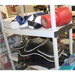 2 SHELVES OF WORKOUT EQUIPMENT