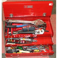 RED CRAFTSMAN TOOL BOX FILLED WITH TOOLS