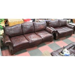 BURGUNDY/MAROON LEATHER 88" SOFA  AND 66" LOVESEAT