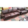 Image 1 : BURGUNDY/MAROON LEATHER 88" SOFA  AND 66" LOVESEAT
