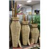 Image 1 : 3 RUSTIC WICKER FLOOR VASES 63", 55" AND 48" TALL