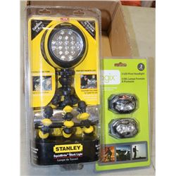 PAIR OF LED LIGHTS INCL HEADLAMPS AND TRIPOD WORK