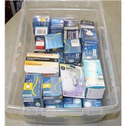 BIN OF ASSORTED HOUSE LIGHT BULBS
